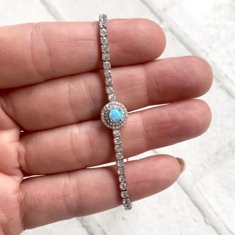 Cote d'Argent NWT Sterling Silver Blue Opal & CZ Bolo Toggle Bracelet